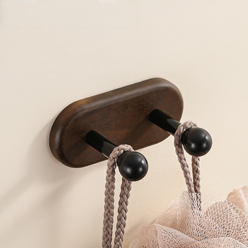 Dubbel Vägghängd Krok i Valnötsträ – Elegant Förvaring utan Borrhål
