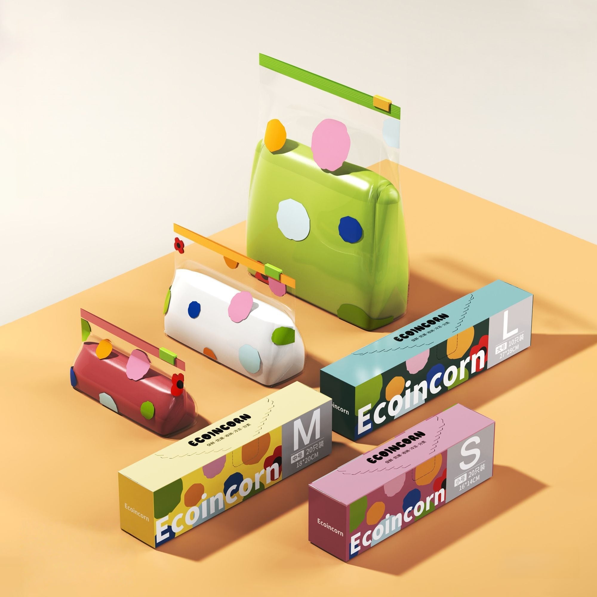 Återförslutningsbara förvaringspåsar med ziplock (Dispenserbox)