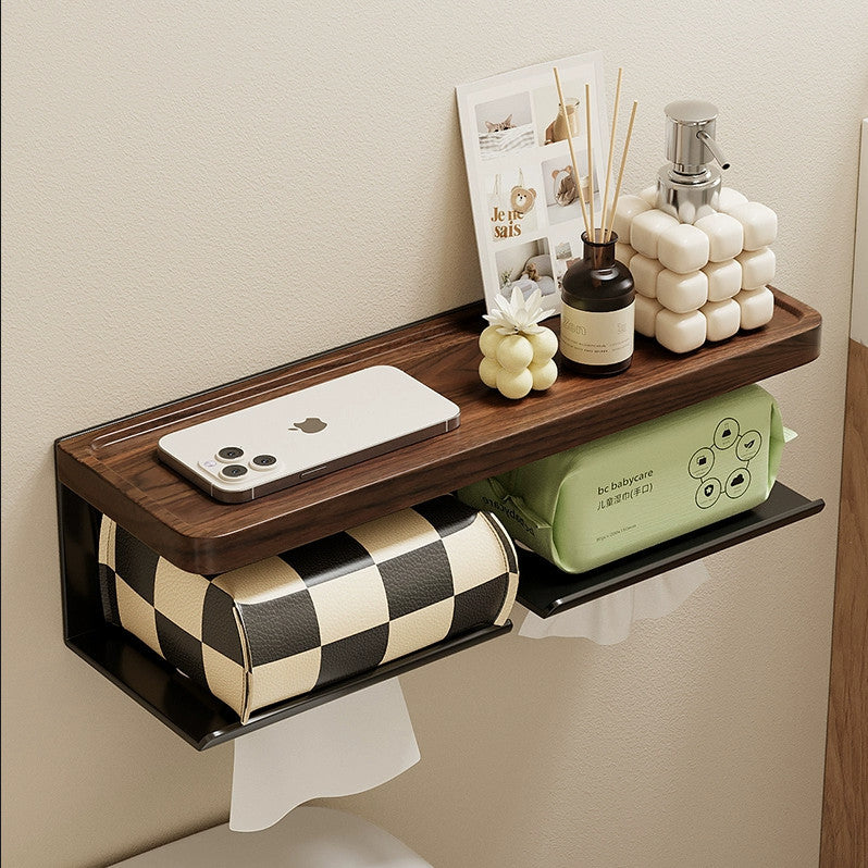 Vägghängd Förvaringshylla & Pappershållare i Valnöt