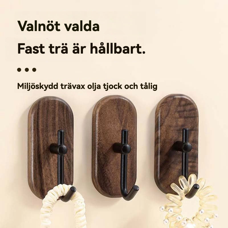 Valnötsfärgade Träkrokar | Stark Bärkapacitet för Badrum, Kök och Hall – Hålfria, Enkel Installation