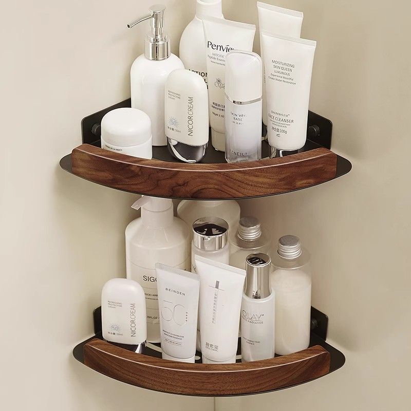 Exklusiv hörnhylla med valnötsdetaljer (borrfri)