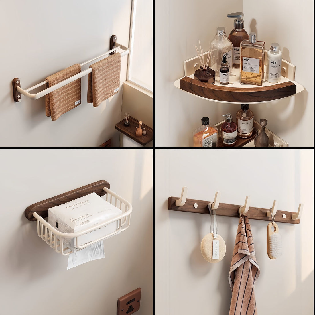 Exklusiv badrumsserie i valnöt och krämvitt (borrfri)