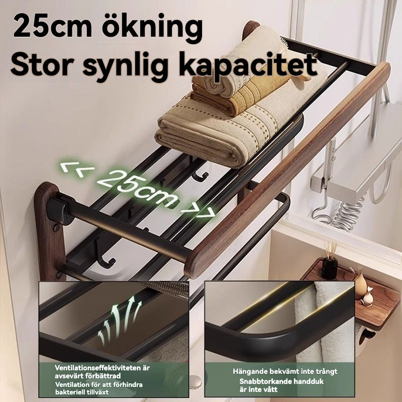 Multifunktionell handdukshylla i valnöt och metall (borrfri)