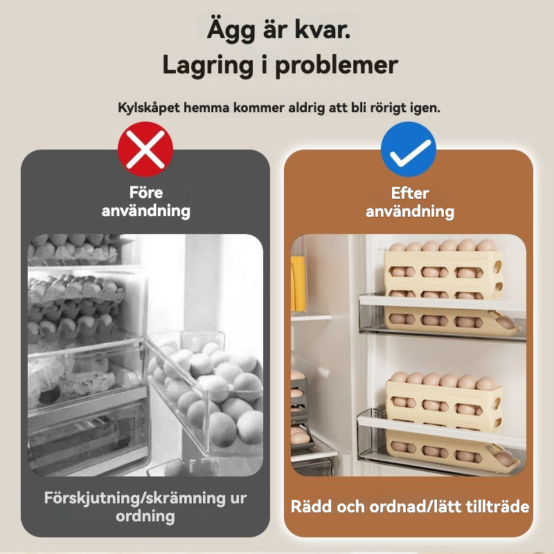Stapelbar ägghållare med rullfunktion