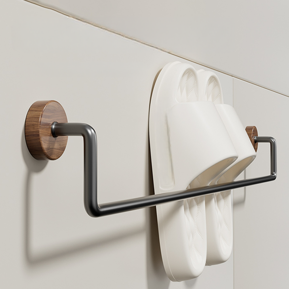 Multifunktionell hängare i valnöt och metall (borrfri)