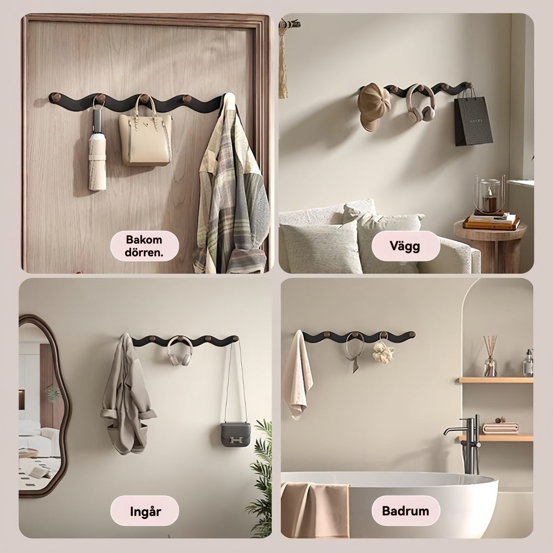 Elegant Vågformad Klädhängare i Äkta Valnöt