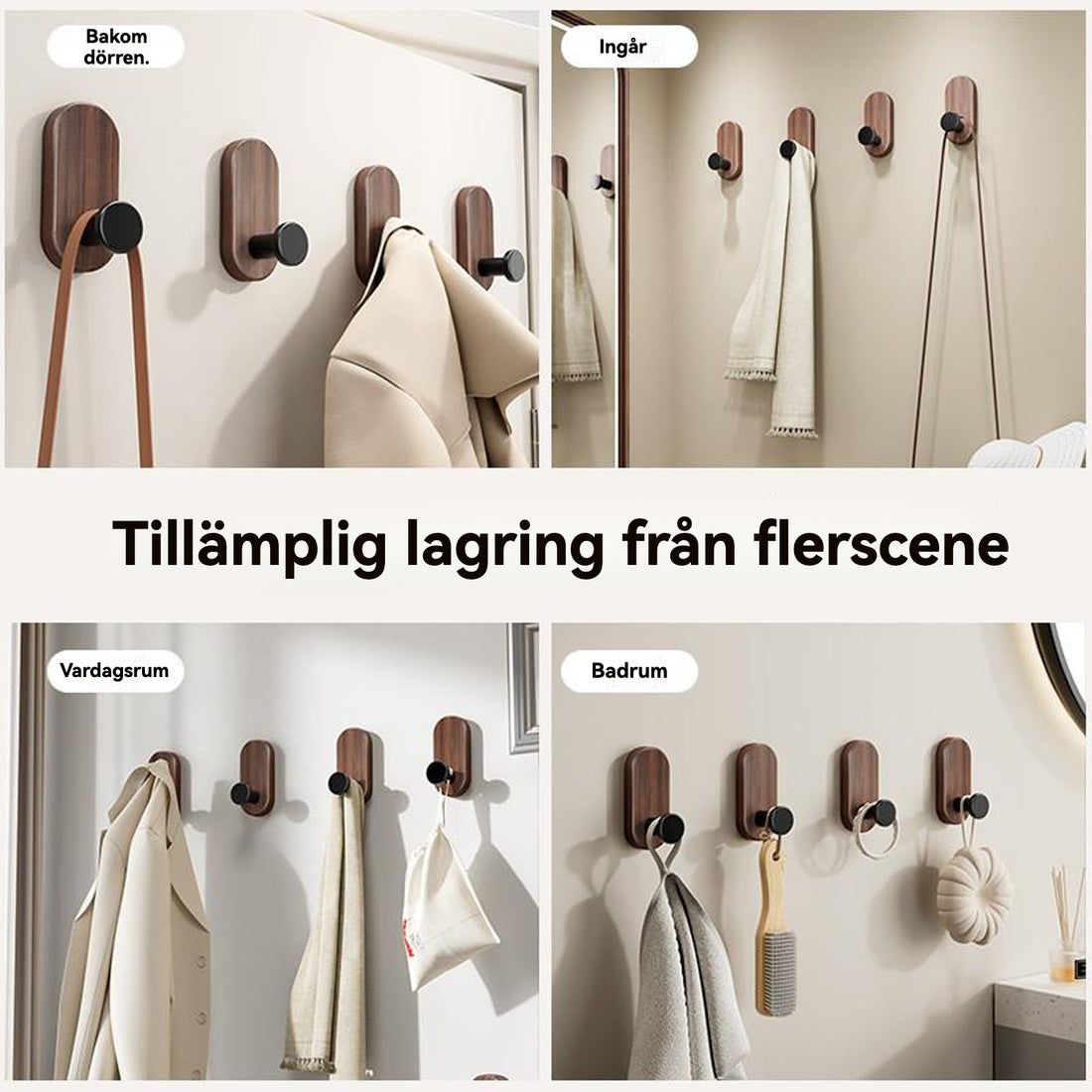 Elegant Vägghängd Krok i Valnötsträ – Självhäftande & Skadefri