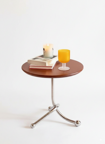 Rund sidobord i massivt trä med rostfritt stål