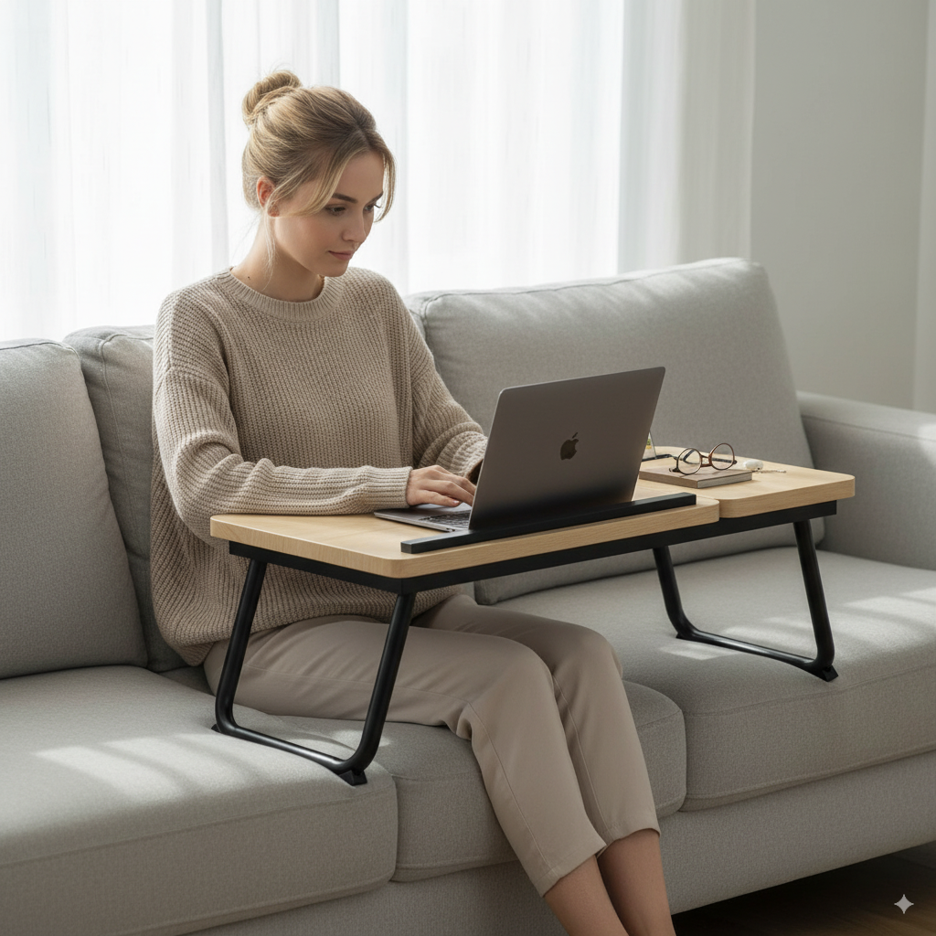Hopfällbart Justerbart Laptopbord – Multifunktionell Skrivbord med Förvaringsfack