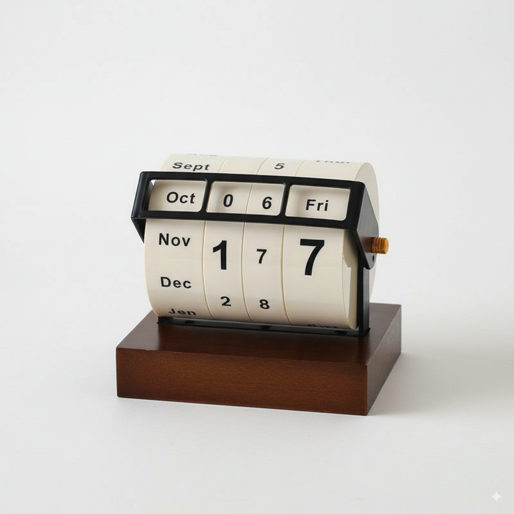 Evig Roterande Kalender – Retro Bordprydnad