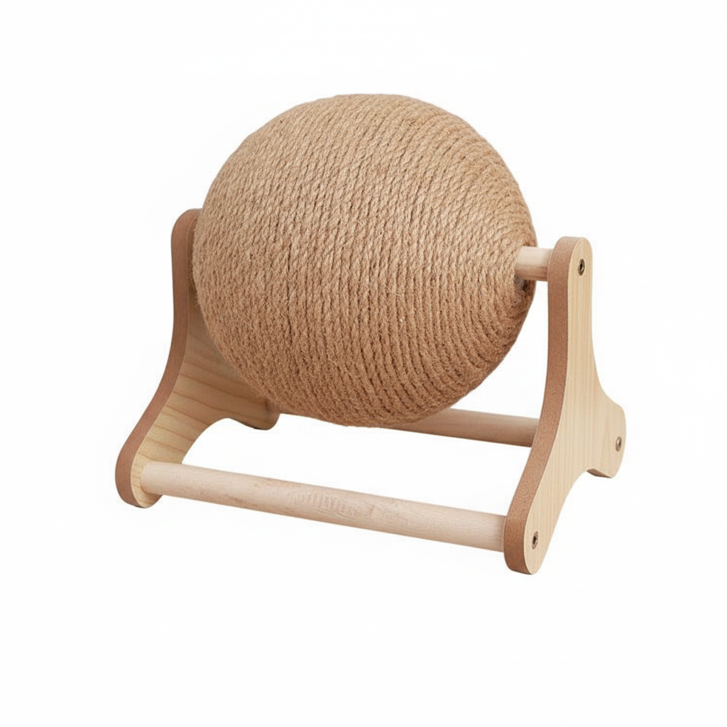 Kattleksak Klösboll – Sisal Repboll med Träställ, Hållbar Klösleksak för Katter