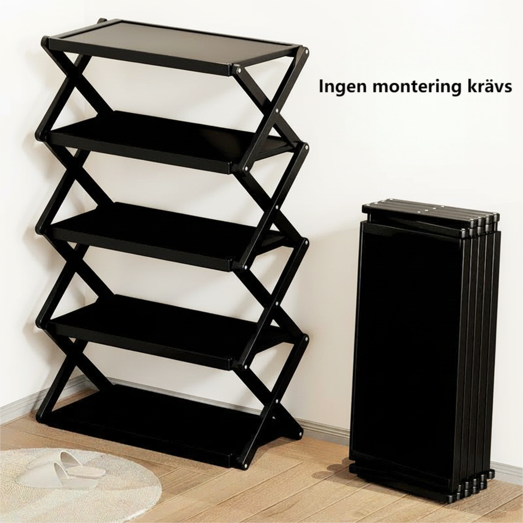 Hopfällbar skohylla i bambu – ingen montering behövs