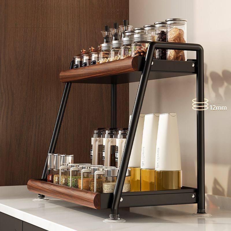 Miljövänlig tvåvånings hylla i massivt trä – stilren förvaring för kök och hem