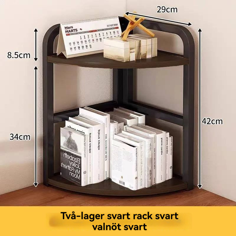 Hörnhylla i trä och stål – Snygg och praktisk för små utrymmen