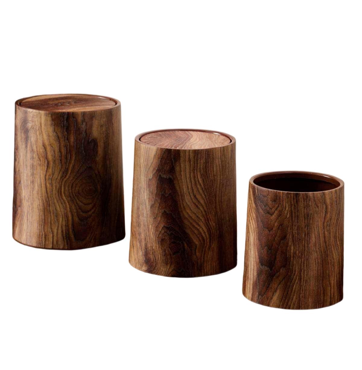 Cylindrisk papperskorg med träimitation