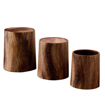 Cylindrisk papperskorg med träimitation