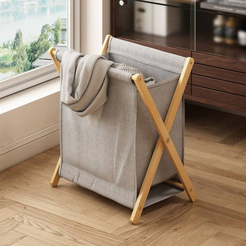 Hopfällbar tvätt- och förvaringskorg i bambu och linne