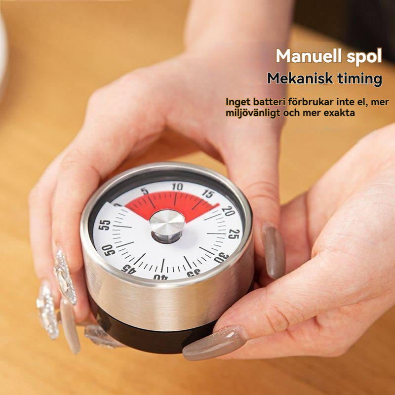 Mekanisk Kökstimer med Magnet – 72 Minuter, Rostfritt Stål, Ingen Batteri, Hög Ringsignal