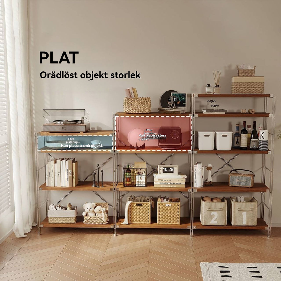 Miljövänlig golvstående hylla – Flera lager för smart förvaring