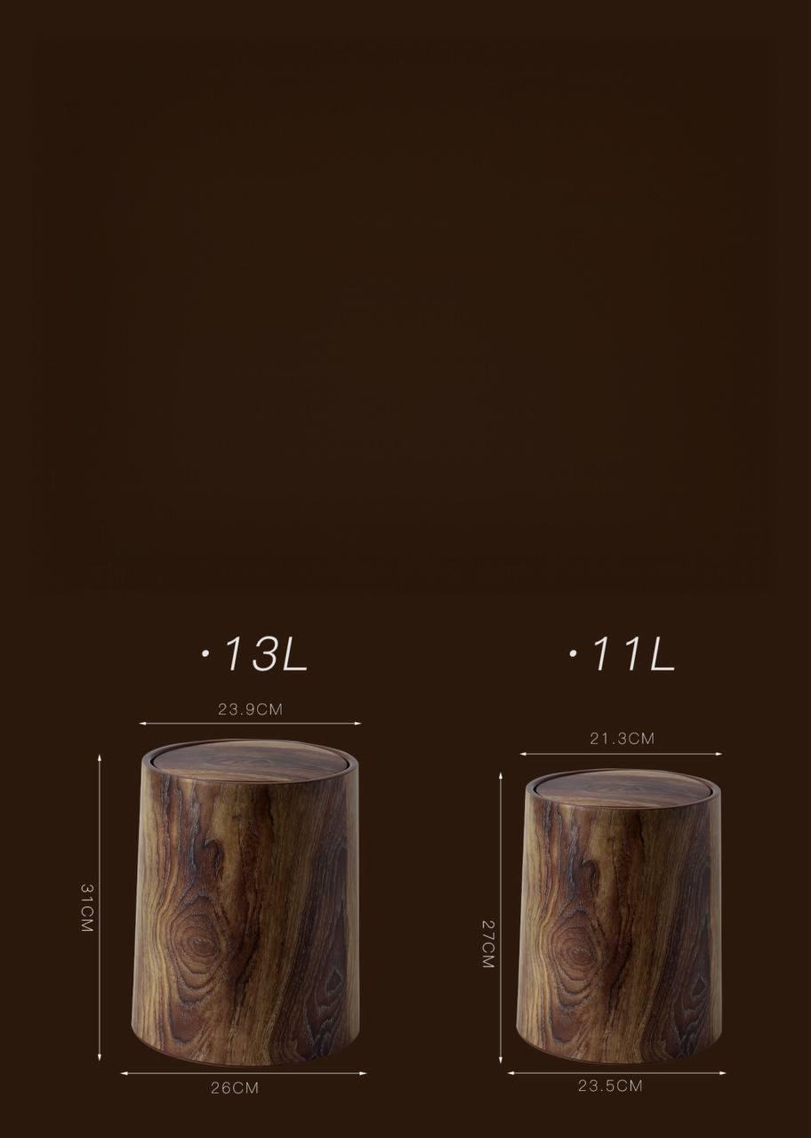 Cylindrisk papperskorg med träimitation