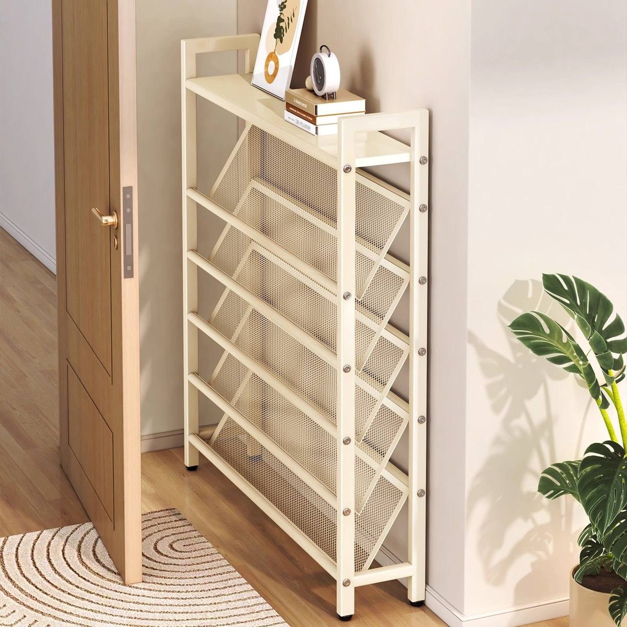 Ultratunn skohylla i kolstål – Endast 15 cm djup, stabil &amp; platsbesparande