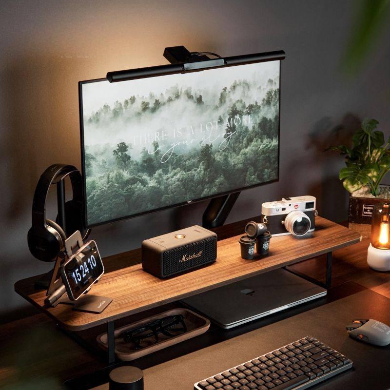 Trä Monitorstativ – Ergonomisk Höjdförhöjare med Förvaringsutrymme