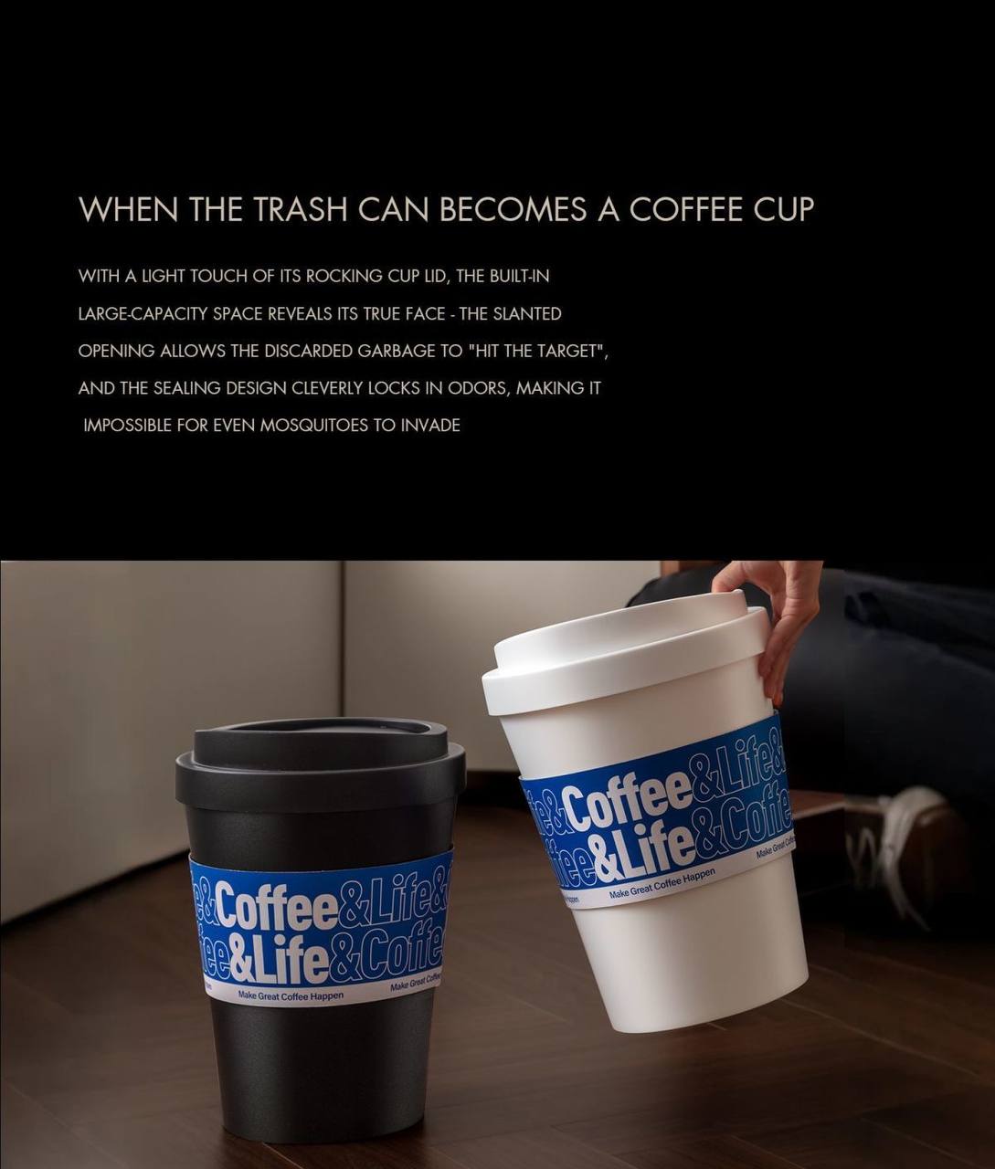 Papperskorg i kreativ kaffemuggsdesign